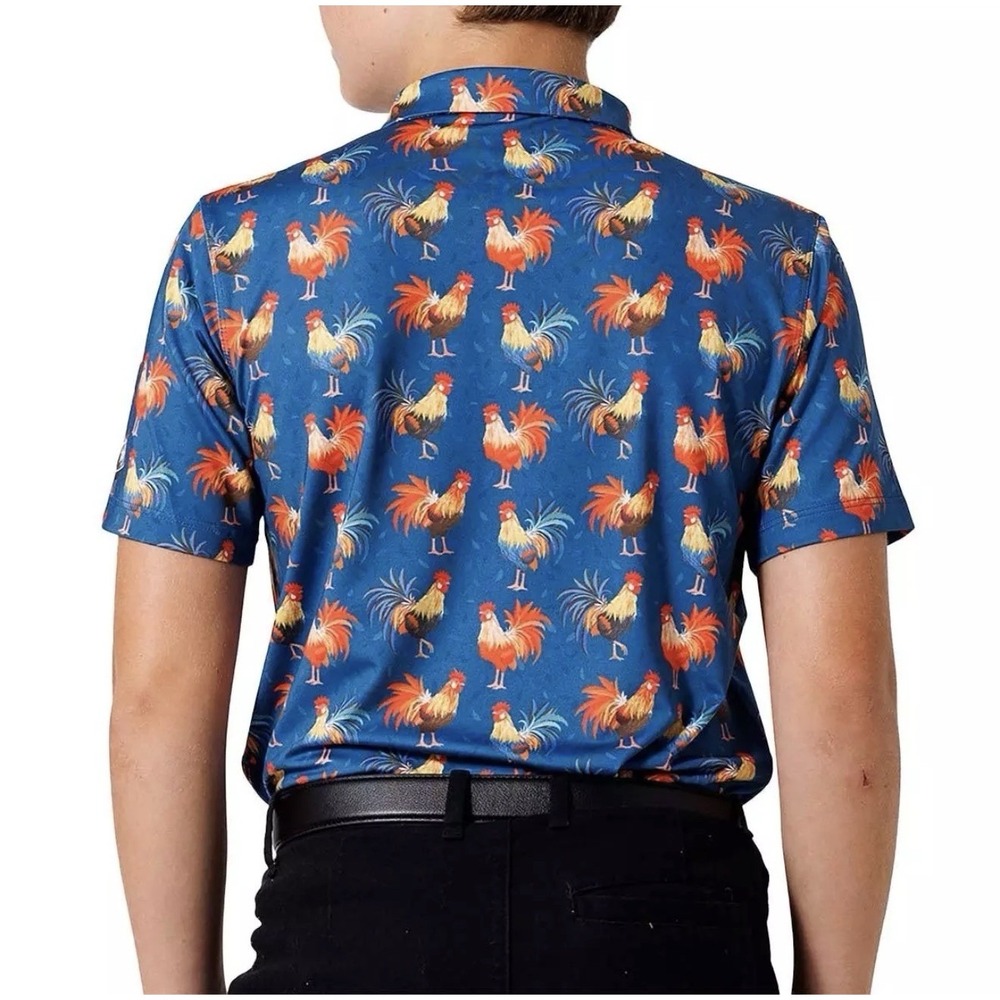 Waggle Boys Golf Rack Polo Shirt Short Sleeve Size Medium Navy Rooster Active - Picture 2 of 5